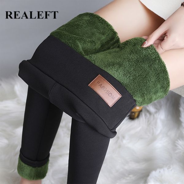 

realeft plus size women's winter leggings new warm pants chic velvet thicken slimming cashmere warmed leggings with fleece 201027, Black