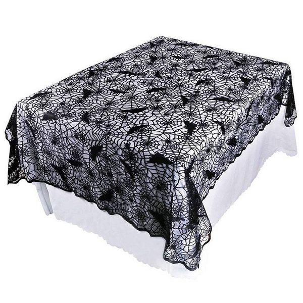 

1pcs black lace spiderweb bats tablecloth table cover curtain fireplace mantle halloween decoration home festival party supply wmtgzx