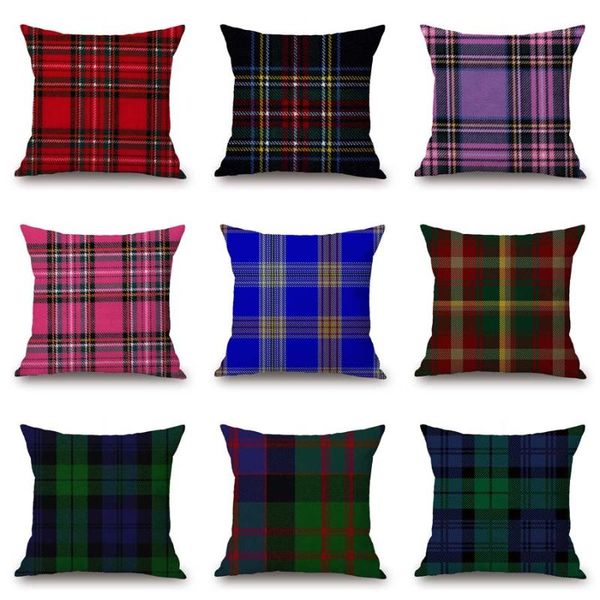 

cushion/decorative pillow scotland plaidgeometric decorative cushion cover throw cases soft linen home sofa red pink green mandala decor