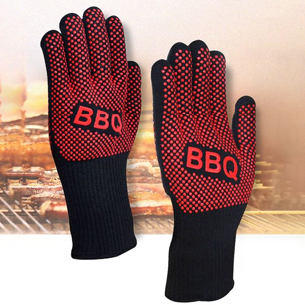 

1 pair bbq gloves high temperature heat resistant cooking baking gloves anti-fire wounds oven barbecue gloves kitchen gadgets