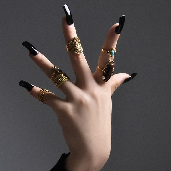

s1907 fashion jewelry knuckle ring set gold pine rings exaggerated midi rings sets 8pcs set, Silver
