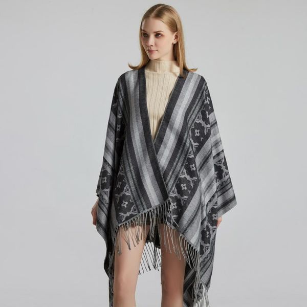 

scarves ladies jacquard shawl european and american street fashion split thick cloak to keep warm, Blue;gray