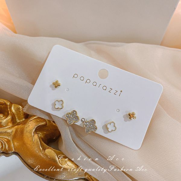 

fashion 925 silver needle four-petal flower earings set combination korean simple wild earrings removal-before sleep petite earrings fa, Golden