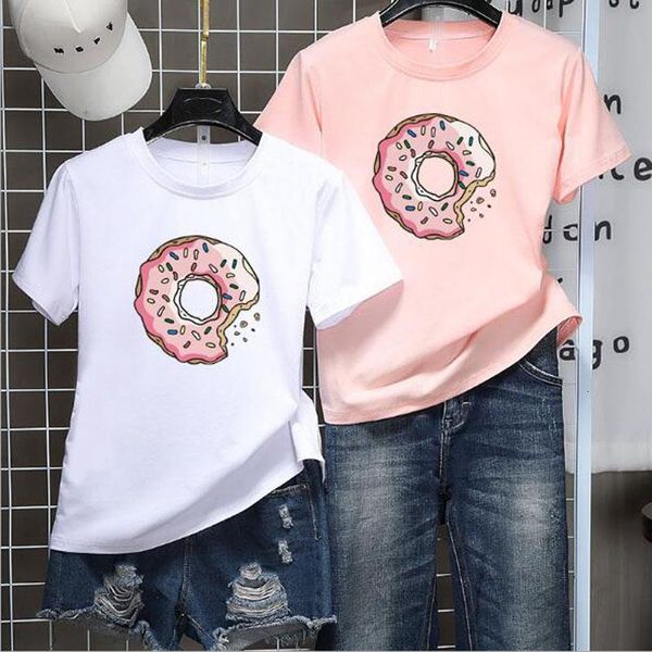 

donuts print women t shirt spring summer short sleeve round neck cotton spandex women slim fit women tshirt, White