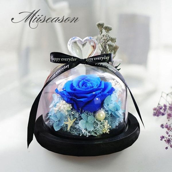 

1set small rose in a glass dome on a wooden base for women valentine's gifts home table decoration eternal flowers birthday gift1