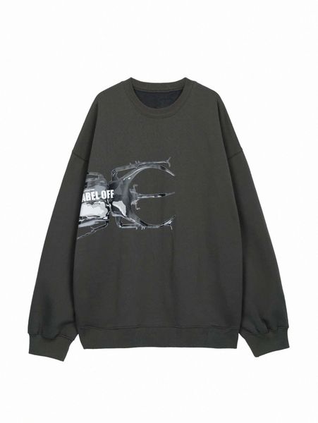 

men beetle & slogan graphic thermal pullover k0dc#, Black