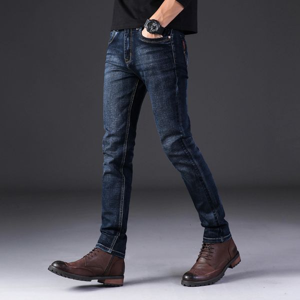 

2020 men's & autumn stretch brand regular / spring jeans for men, Blue
