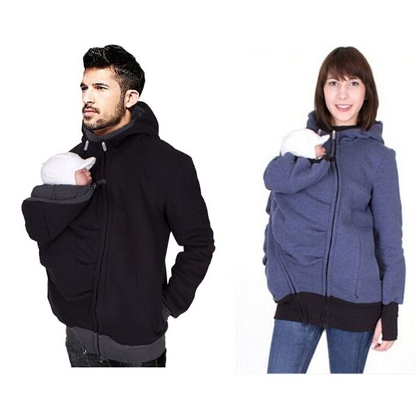 

men women multi function kangaroo baby carrier sweatshirts long sleeved hooded sweatshirts tshirt comfortable child carrier hoodies, Black