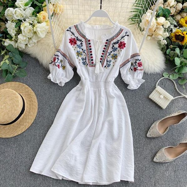 

вышивка платья винтаж boho белое летнее платье кисточкой элегантные пляжные платья 2020 цветочные богемные одежды красный mori girl vestido, Black;gray