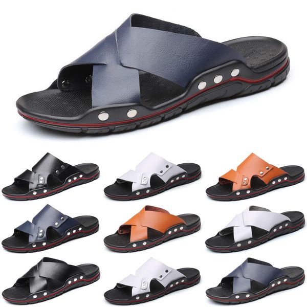 

luxury men slides slippers mens fashion sandals black white leather slide slipper flat size 40-46