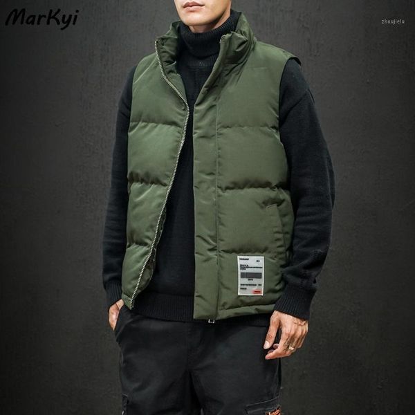 

markyi 2020 mens vest casual outerwear winter jackets vests coat men sleeveless waistcoat men parka jackets zipper hooded coats1, Black