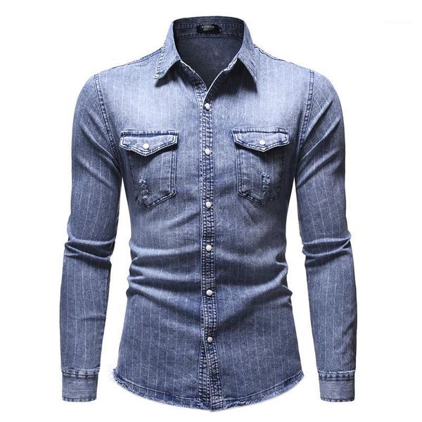 

denim shirt men cotton fashion turn-down collar slim long sleeve cowboy shirt solid color wash thin coat1, White;black