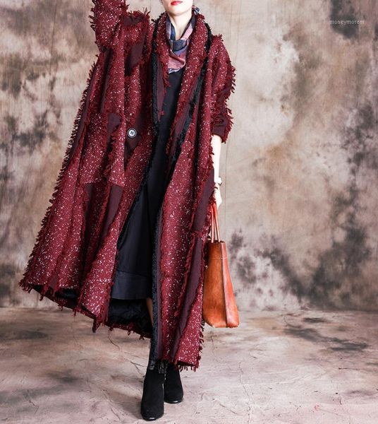 

women's trench coats women's winter thicken long woolen coat atmospheric fashion chinese vintage windbreaker outerwear female prin, Tan;black
