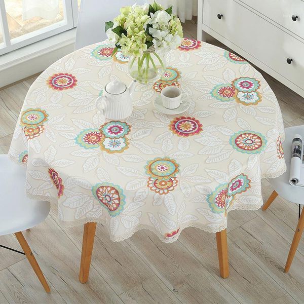 

pastoral pvc round table cloth waterproof oilproof floral printed lace edge plastic table covers anti coffee tablecloths1