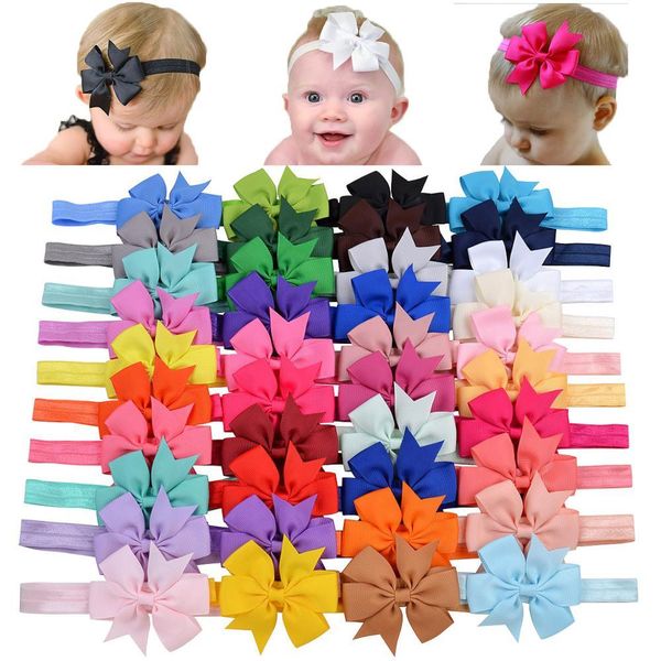 

3 inch 40pcs/lot elastic grosgrain ribbon bow flower headbands solid color tiara headwrap headband diy for kids hairaccessories q sqcnhy