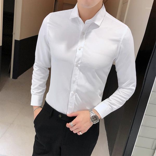 

new men's long sleeve standard fit solid basic dress shirt formal social casual white office shirt1, White;black