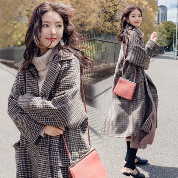 

european and american woolen coat women 2020 new autumn and winter mid-length korean girl over-the-knee woolen coat, Black