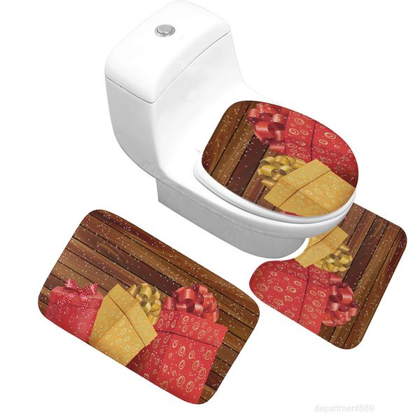 

new design 3 piece mat sets christmas bathroom toilet decoration non-slip carpet flannel thick absorbent bath rugs set