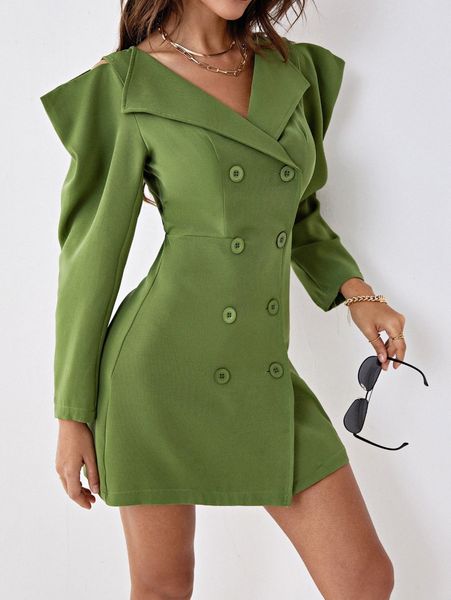 

sollinarry gigot sleeve double breasted blazer dress 09cm#, White;black