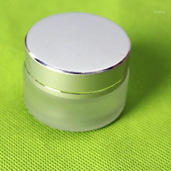

wholesale- 20g frosted glass cream jar,cosmetic container,cosmetic jar with matt silver lid glass bottle1