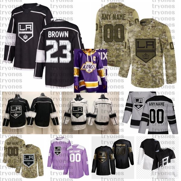 

2021 reverse retro customize #23 dustin brown los angeles kings jerseys golden edition camo veterans day fights cancer hockey jersey, Black;red