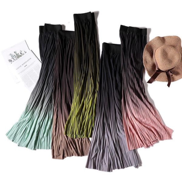 

2020 summer casual gradient thin chiffon wide leg pants women elastic waist pleated trousers sweet beach female harem sweatpants, Black;white