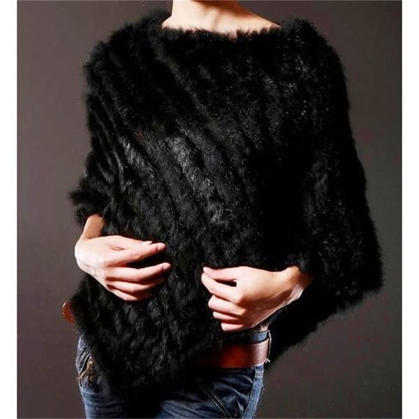 

qiuchen promotion slim rabbit fur shawl women style retail wholesales natural poncho all colors in stock 201209, Black