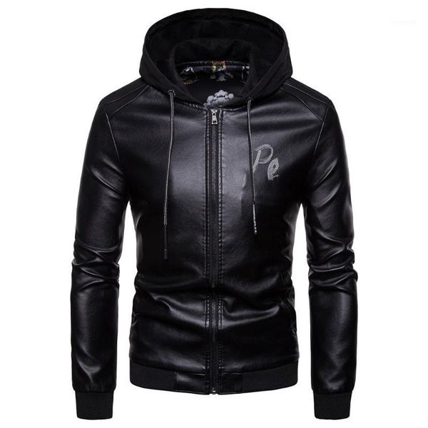

men autumn winter warm hooded casual leather zipper long sleeve jacket coat #4o23 #f1, Black;brown