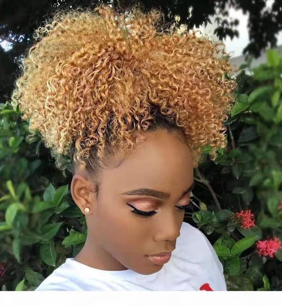 

chrismatis honey blonde kinky curly ponytail virgin human hair extension drawstring clip in brazilian blond pony tail wraps hairpiece 120g, Black