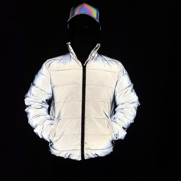 

men's down & parkas 2021 men winter reflective jacket warm cotton-padded coat women harajuku street hip hop jackets night reflect light, Black