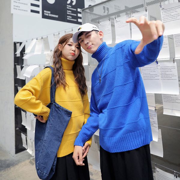 

privathinker men's solid color couple sweaters 2020 winter woman pullovers casual oversize streetwear turtleneck male clothing c1115, White;black