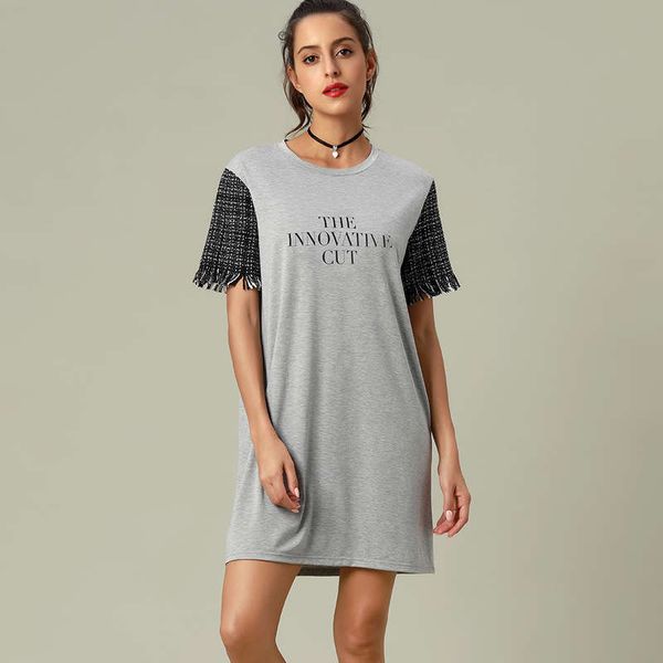 

women's dress small fragrance t-shirt tshirt knitted skirt, Black;gray