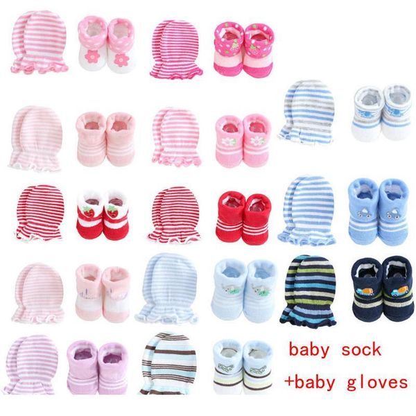 

new cute cartoon baby socks + gloves striped dot baby socks set qylepu, Pink;yellow
