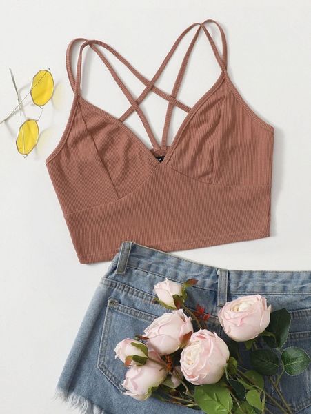 

caged back ribbed bralette v1yr#, White