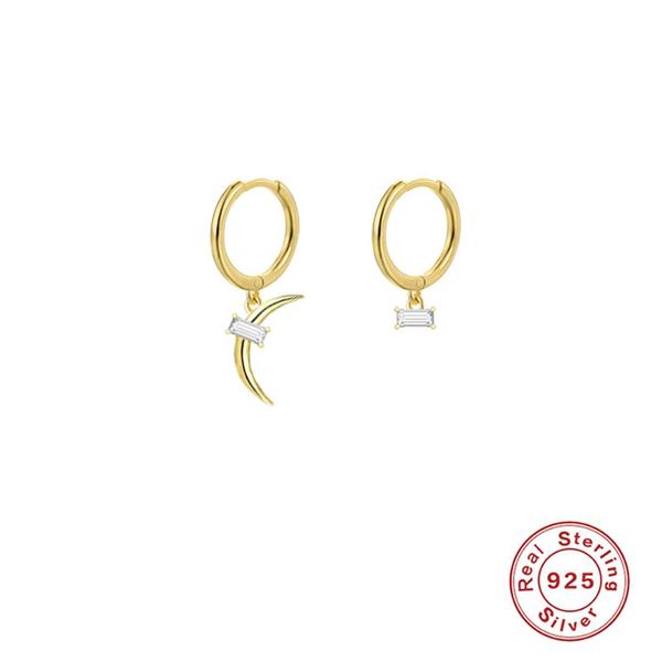 

romad personality 100% 925 sterling silver hoop earrings for women pendientes moon zircon earrings birthday present brinco, Golden;silver
