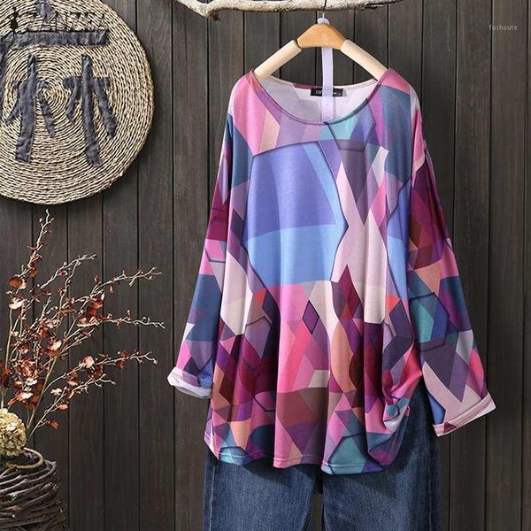 

fashion geometric printed zanzea women's autumn blouse casual long sleeve shirts female o neck blusas plus size tunic 5xl1, White
