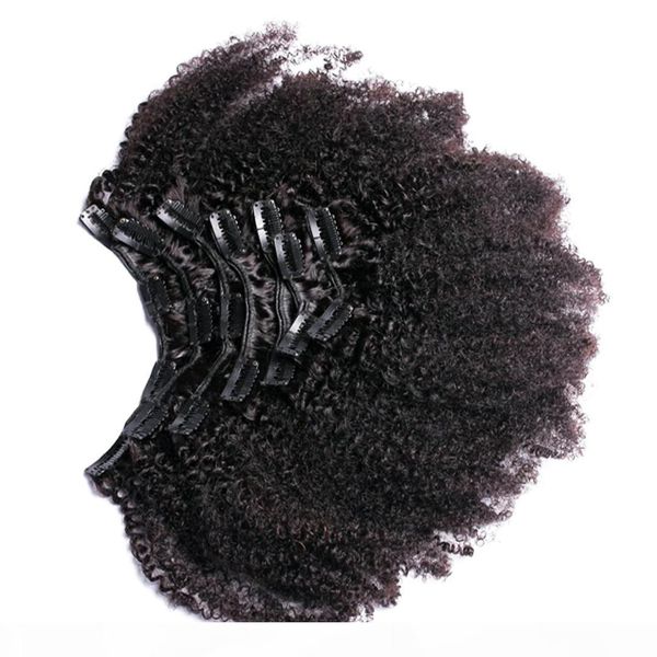 

attractive afro curly 4c clip in hair natural black color 10-22inch brazilian virgin human hair extension indian remy hair 7pcs set 1set lot, Black;brown