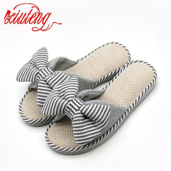 

xiuteng candy color warm women bedroom winter cartoon bowtie indoor slippers cotton floor home flax shoes 201128, Black