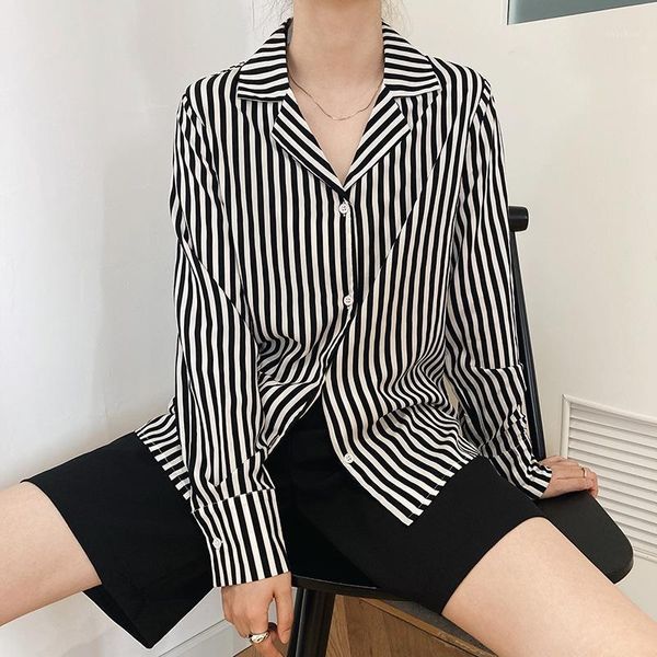 

womens and blouses 2020 autumn new fashion lapel striped shirt retro lazy style chiffon blouse korean fashion clothing1, White
