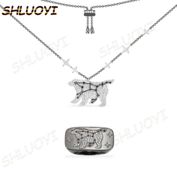 

shluoyi s9251:1 reproduction, dark grey silver big bear constellation adjustable lady jewelry necklace