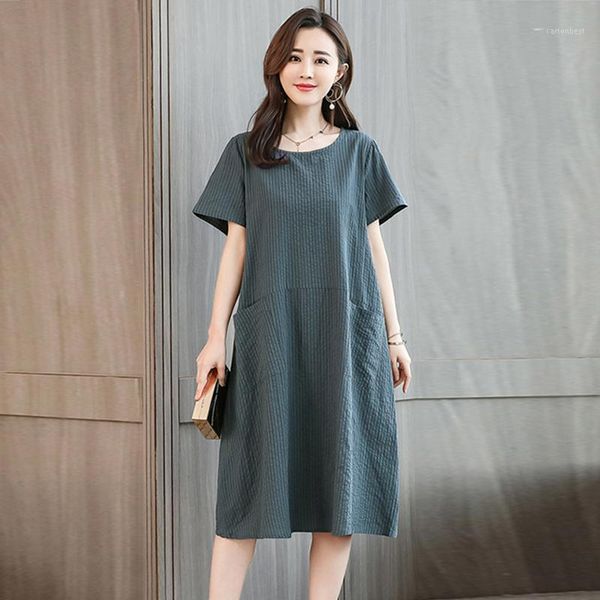 

casual dresses vintage round neck short sleeve long dress 2021 plus size cotton elegant party summer women weekend dresses1, Black;gray