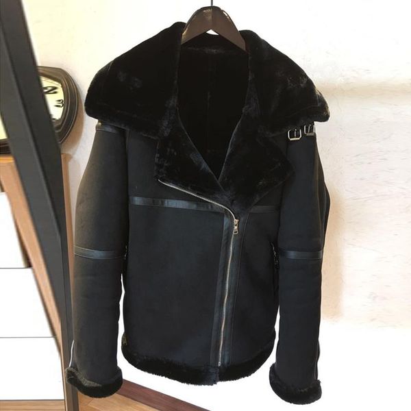 

men's fur & faux european style vintage men mens coats man's shearling overcoats winter thick warm jackets a314, Black