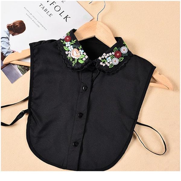 

embroidery white fake collar chiffon detachable collar fake women vintage black lace ladies false blouse collar ha qylyqm, Blue;red