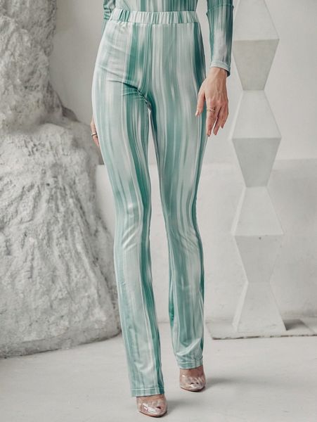 

brush print elastic waist pants o4su#, Black;white