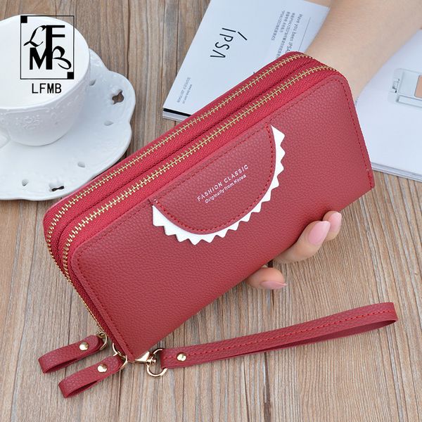 

phone purses women [[lfmb]wallets big female purse leather brand ladies long woman wallets card clutch double zipper c1115, Red;black