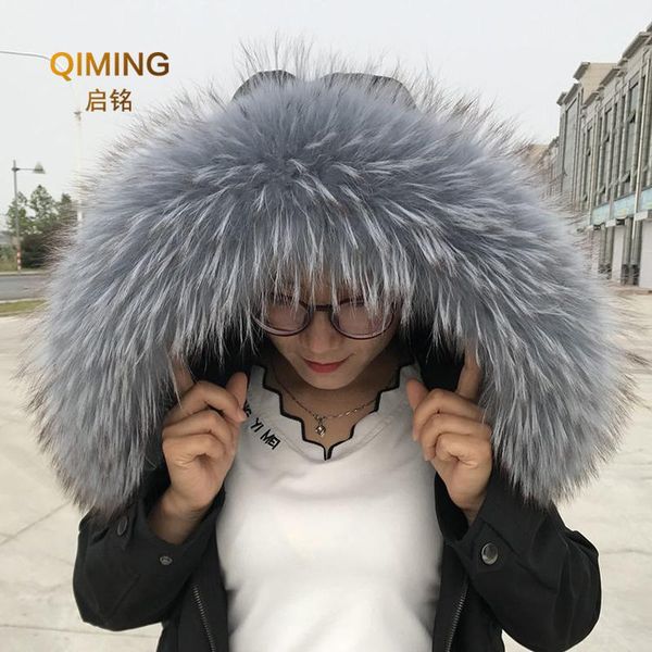 

scarves 100% real raccoon fur collar women natural black shawl scarfs winter scarf woman luxury, Blue;gray