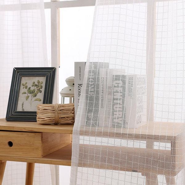 

white plaid screens window yarn curtains tulles for living room /bedroom l1