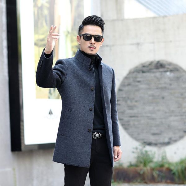 

men's wool & blends winter thickened middle aged mink collar fur coat men's medium and long business down jacket 817-3-82091, Black