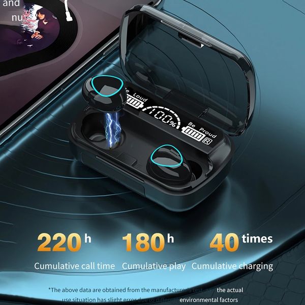 

m10 беспроводные наушники со светодиодным дисплеем, bluetooth, спортивные стереоустойчивые наушники tws с микрофоном и зарядным устройством