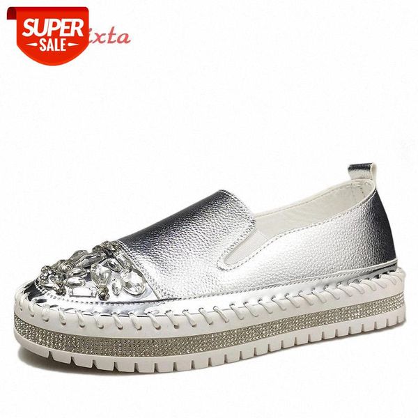 

aphixta big size 43 luxury crystals flats women leather loafers diamonds shoes crystal bling 3cm platform elastic band moccasins #nj2d